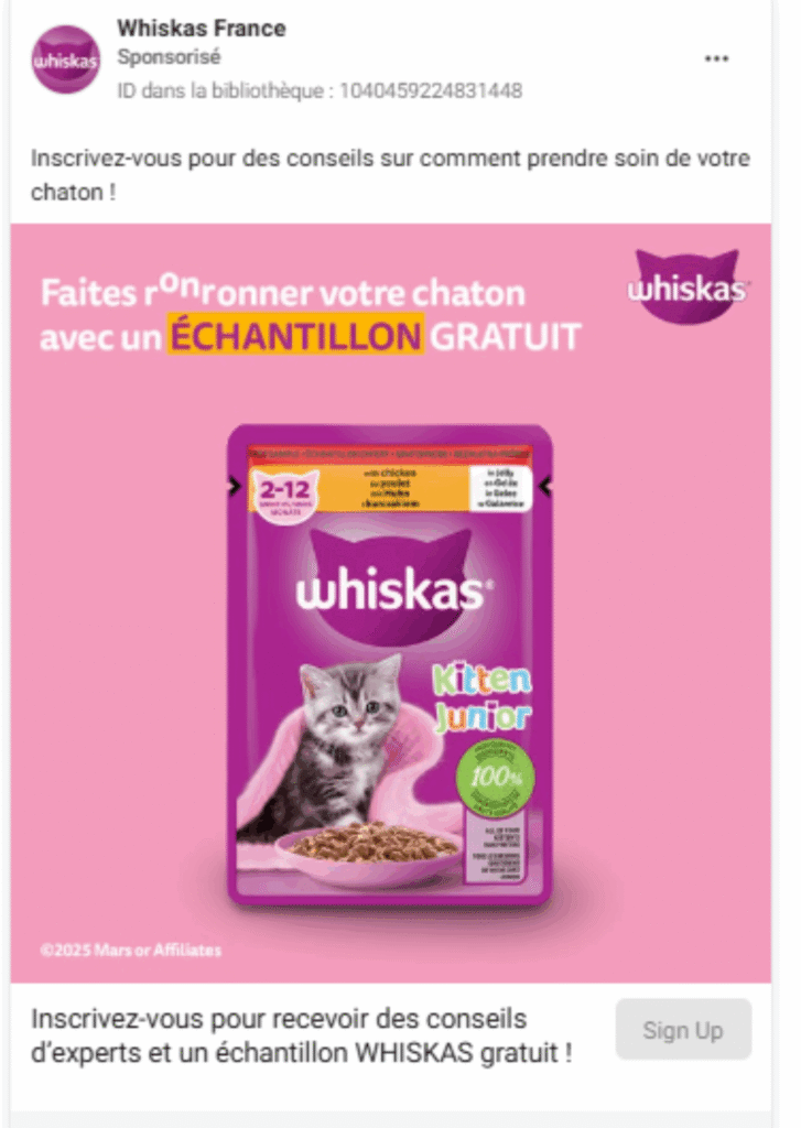 Échantillons gratuits Whiskas pour chat